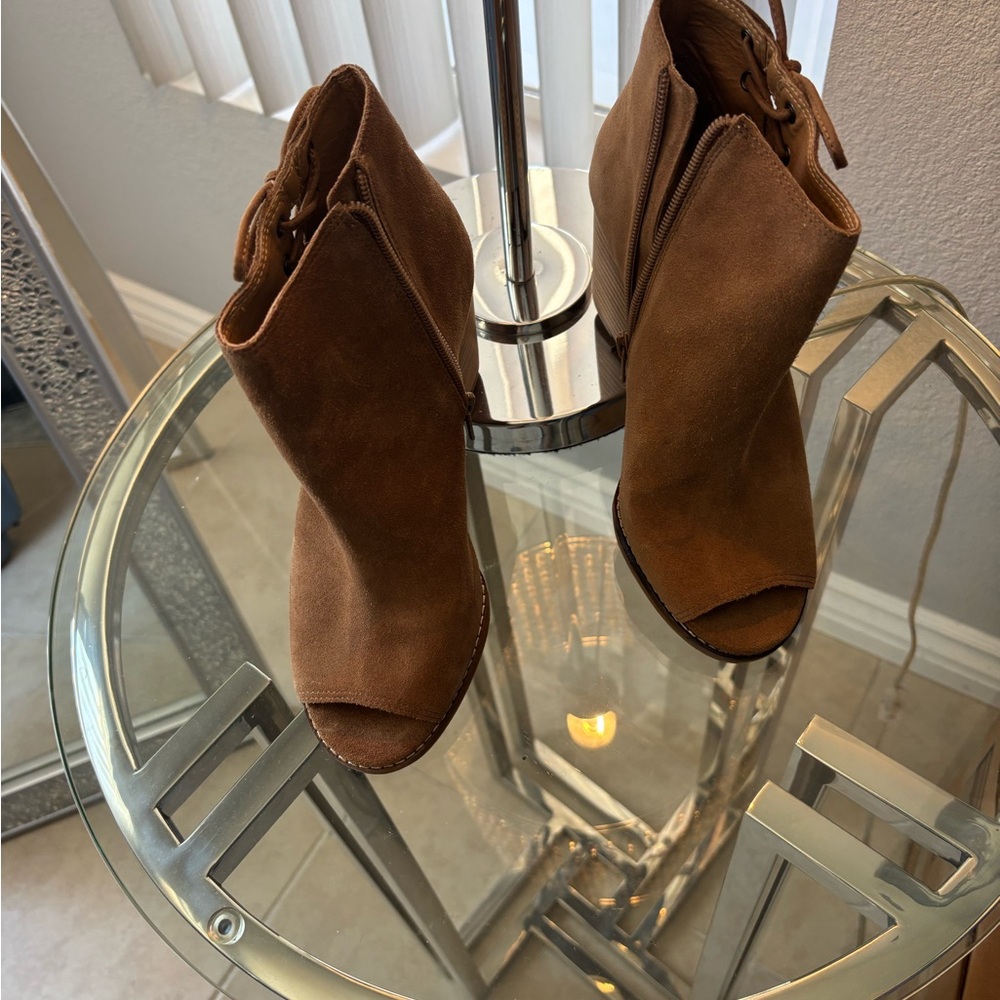 Lucky Brand Brown Suede Ankle Booties with Peep-Toe